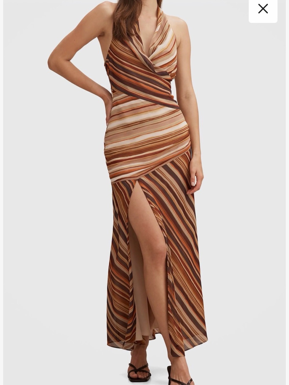Ever New Ana Striped Brown & Cream Halter Maxi Dress